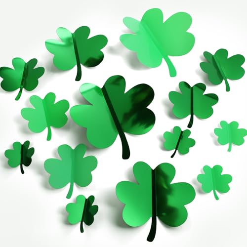 YOTNUS 60 Pcs St. Patrick's Day Shamrock Wall Stickers, 3D Green Lucky Shamrock Wall Decor, Waterproof Wall Decals, for Spring Holiday Party Bedroom Home Office School Decor, 4 Different Sizes - Image 1