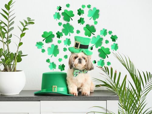 YOTNUS 60 Pcs St. Patrick's Day Shamrock Wall Stickers, 3D Green Lucky Shamrock Wall Decor, Waterproof Wall Decals, for Spring Holiday Party Bedroom Home Office School Decor, 4 Different Sizes - Image 5