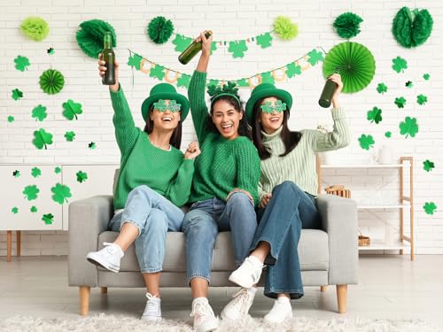 YOTNUS 60 Pcs St. Patrick's Day Shamrock Wall Stickers, 3D Green Lucky Shamrock Wall Decor, Waterproof Wall Decals, for Spring Holiday Party Bedroom Home Office School Decor, 4 Different Sizes - Image 4