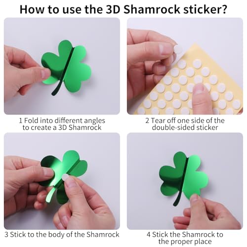 YOTNUS 60 Pcs St. Patrick's Day Shamrock Wall Stickers, 3D Green Lucky Shamrock Wall Decor, Waterproof Wall Decals, for Spring Holiday Party Bedroom Home Office School Decor, 4 Different Sizes - Image 3