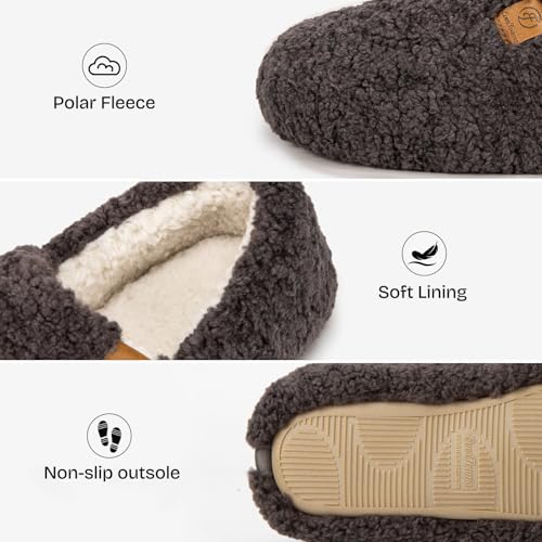 EverFoams Women’s Soft Curly Full Slippers Memory Foam Lightweight House Shoes Cozy Loafer with Polar Fleece Lining Dark Grey,7-8 US - Image 4