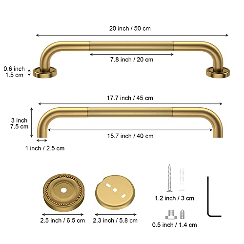 ZUEXT 2 Pack 20 Inch Anti Slip Bronze Shower Grab Bar Polished Gold,ZUEXT Antique Brass Bathroom Grab Bar, Knurled Balance Bar,Safety Hand Rail Support Handicap Elderly Injury Senior Assist Bath Handle - Image 2