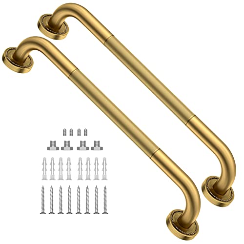 ZUEXT 2 Pack 20 Inch Anti Slip Bronze Shower Grab Bar Polished Gold,ZUEXT Antique Brass Bathroom Grab Bar, Knurled Balance Bar,Safety Hand Rail Support Handicap Elderly Injury Senior Assist Bath Handle - Image 1