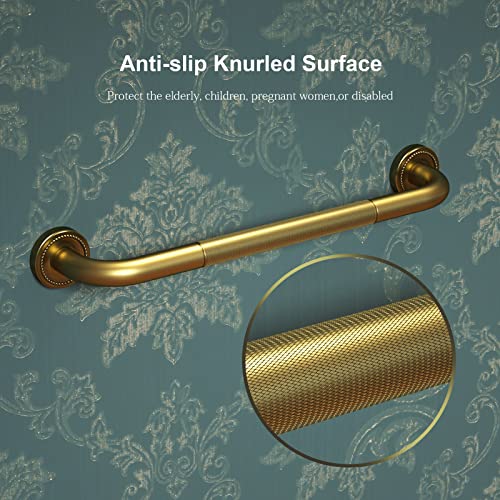 ZUEXT 2 Pack 20 Inch Anti Slip Bronze Shower Grab Bar Polished Gold,ZUEXT Antique Brass Bathroom Grab Bar, Knurled Balance Bar,Safety Hand Rail Support Handicap Elderly Injury Senior Assist Bath Handle - Image 4