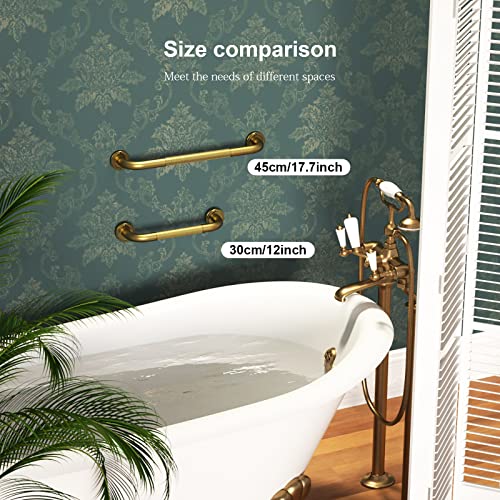 ZUEXT 2 Pack 20 Inch Anti Slip Bronze Shower Grab Bar Polished Gold,ZUEXT Antique Brass Bathroom Grab Bar, Knurled Balance Bar,Safety Hand Rail Support Handicap Elderly Injury Senior Assist Bath Handle - Image 5