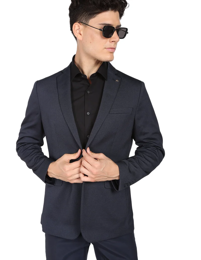 Arrow Notch Lapel Collar Textured Blazer
