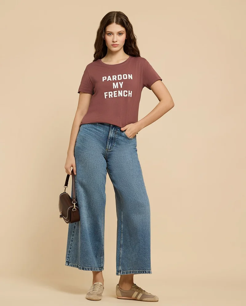 أر أند بي Printed T-Shirt with Crew Neck and Short Sleeves