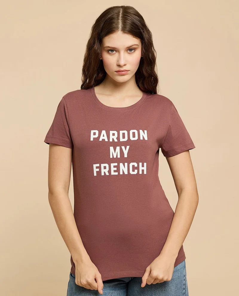 أر أند بي Printed T-Shirt with Crew Neck and Short Sleeves