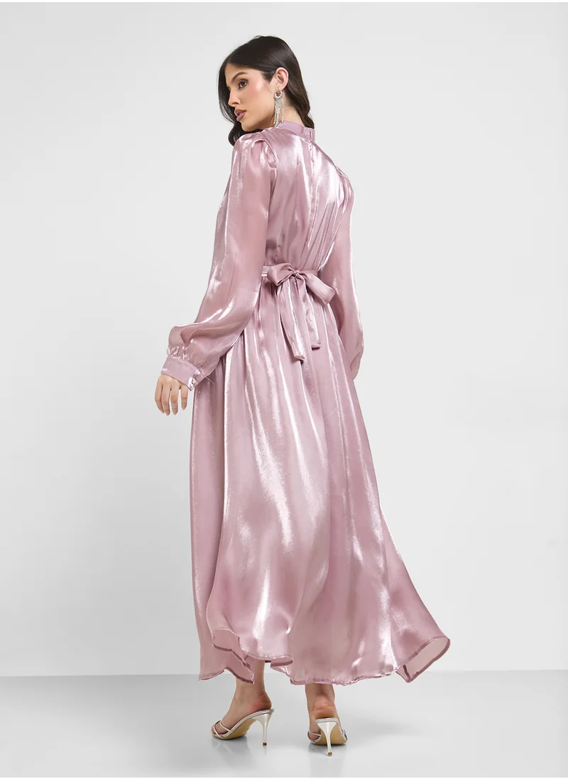Khizana Puff Sleeved Belted Dress
