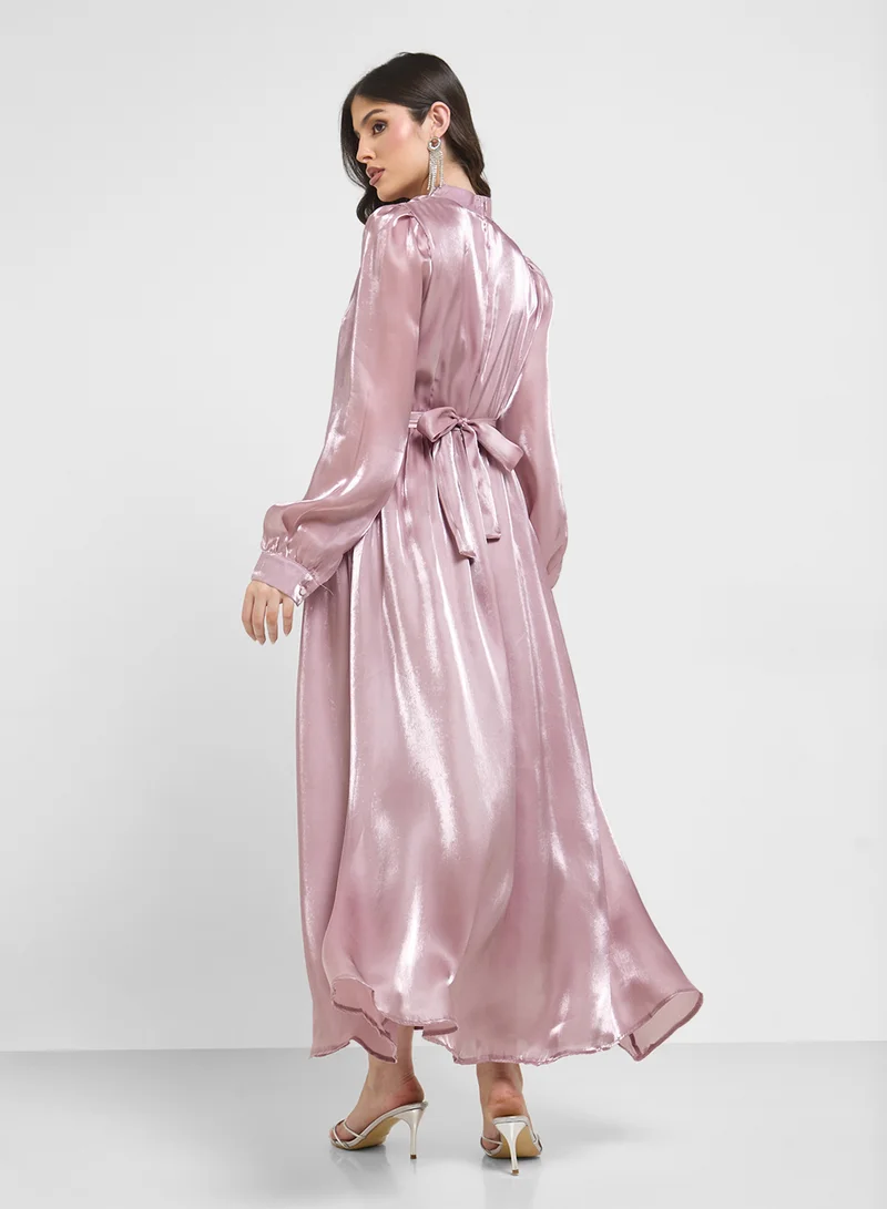 خزانة Puff Sleeved Belted Dress