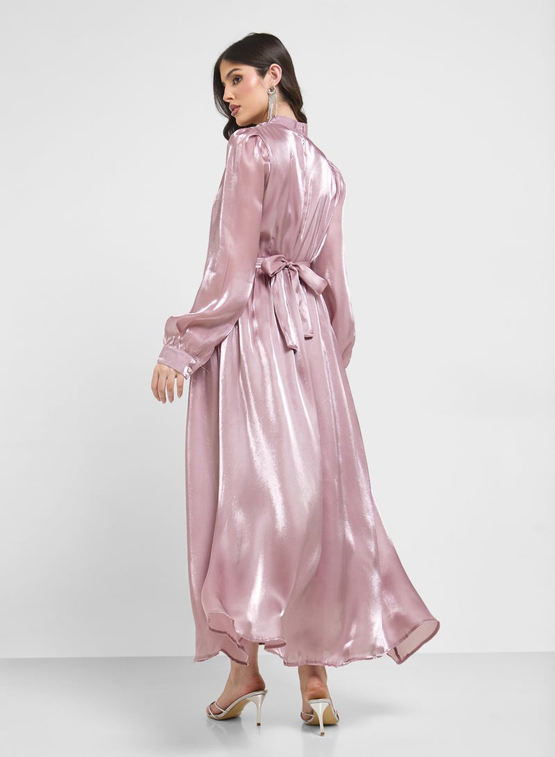 خزانة فستان بأكمام منتفخة وحزام - Image 2