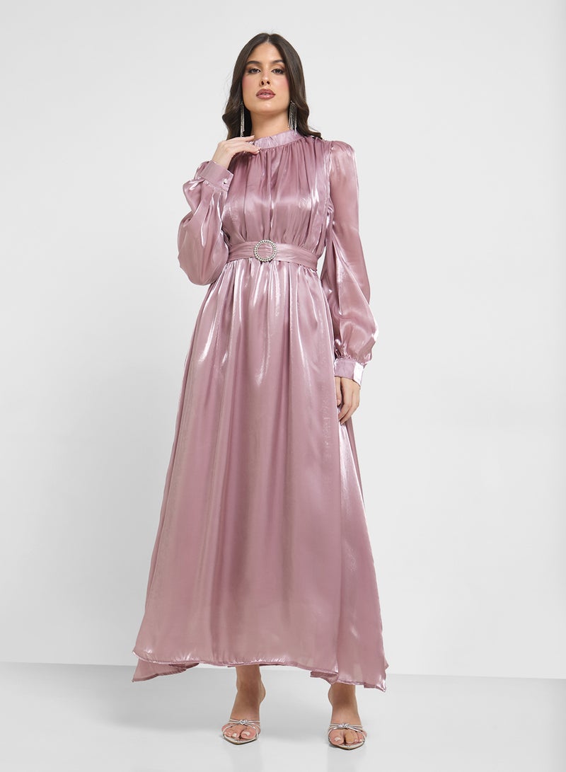 خزانة فستان بأكمام منتفخة وحزام - Image 4