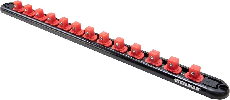 Steelman Socket Holder Organizer, 3/8-inch Drive, 13 Spring-Loaded Posts, Magnetic Storage Rail - Image 1