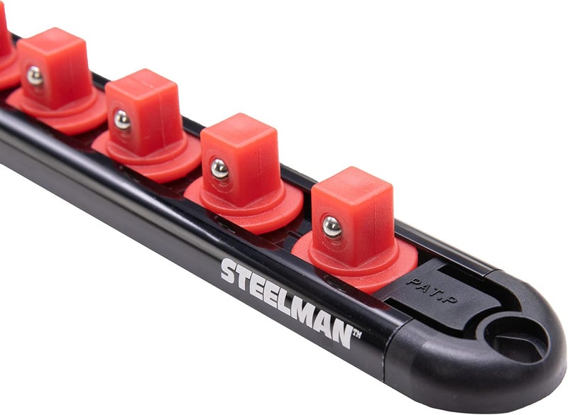 Steelman Socket Holder Organizer, 3/8-inch Drive, 13 Spring-Loaded Posts, Magnetic Storage Rail - Image 3