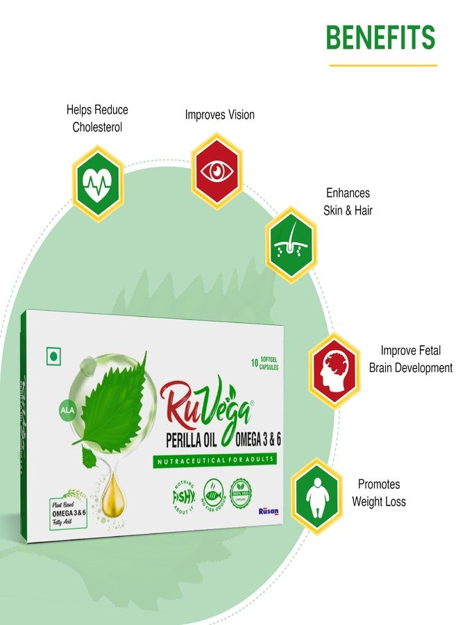 Rusan RuVega Plant-Based Omega 3 & 6 Softgel 10 Capsules | Herbal Perilla Oil with ALA | Fish-Free Softgel Nutraceutical for Adults | Vegan Supplements | Supports Heart, Brain, Joint & Skin Health - Image 4