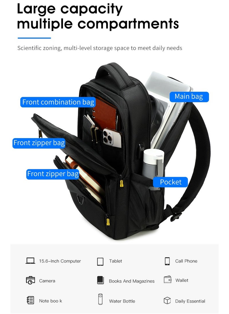 RAHALA 803 Business Professional Office Travel Laptop School Work Daily Use Backpack – Water-Resistant USB Charging Port Fits 15.6-inch Laptops - Black  - Image 3