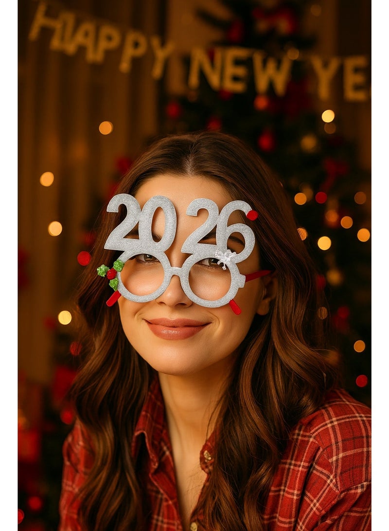 زينه العام الجديد نظارات احتفالات باللون الفضي – مناسبة للحفلات والتصوير وإضافة لمسة مرحة لمظهر الاحتفال - زينه حفلات رأس السنة 2026 - Image 1