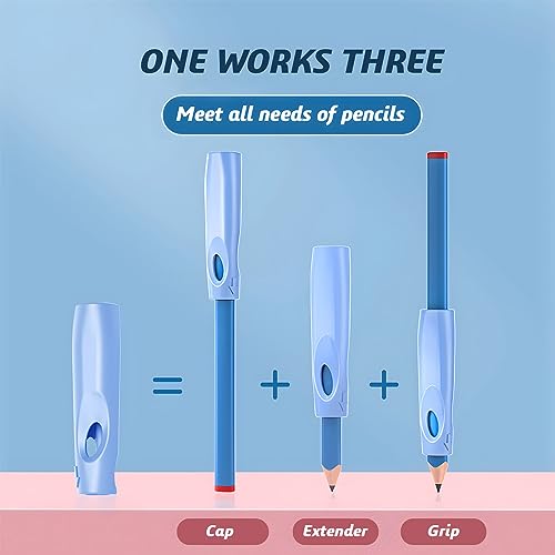 OSteed Ergonomic Pencil Grip, Extender & Cap 3 in 1, Silicone Pencil Partners Pack of 6 Pcs for Kids and Adults Handwriting - Image 2