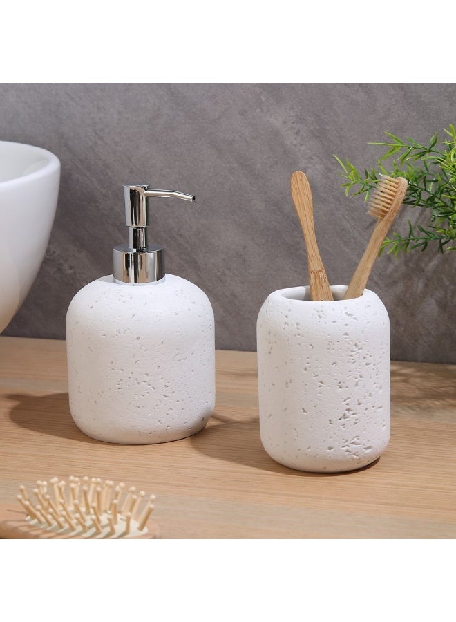 Danube Home Adelyn Set Of 2 Bath Accessories - 9.7X16.2 Cm White Ceramic Tumbler & Soap Dispenser Chic Bathroom Decor Perfect For Kitchen, Bath & Laundry Decorative Home Accessories - Image 1