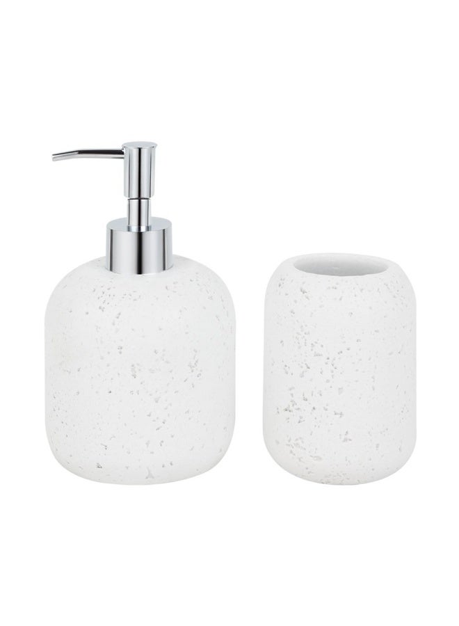 Danube Home Adelyn Set Of 2 Bath Accessories - 9.7X16.2 Cm White Ceramic Tumbler & Soap Dispenser Chic Bathroom Decor Perfect For Kitchen, Bath & Laundry Decorative Home Accessories - Image 2