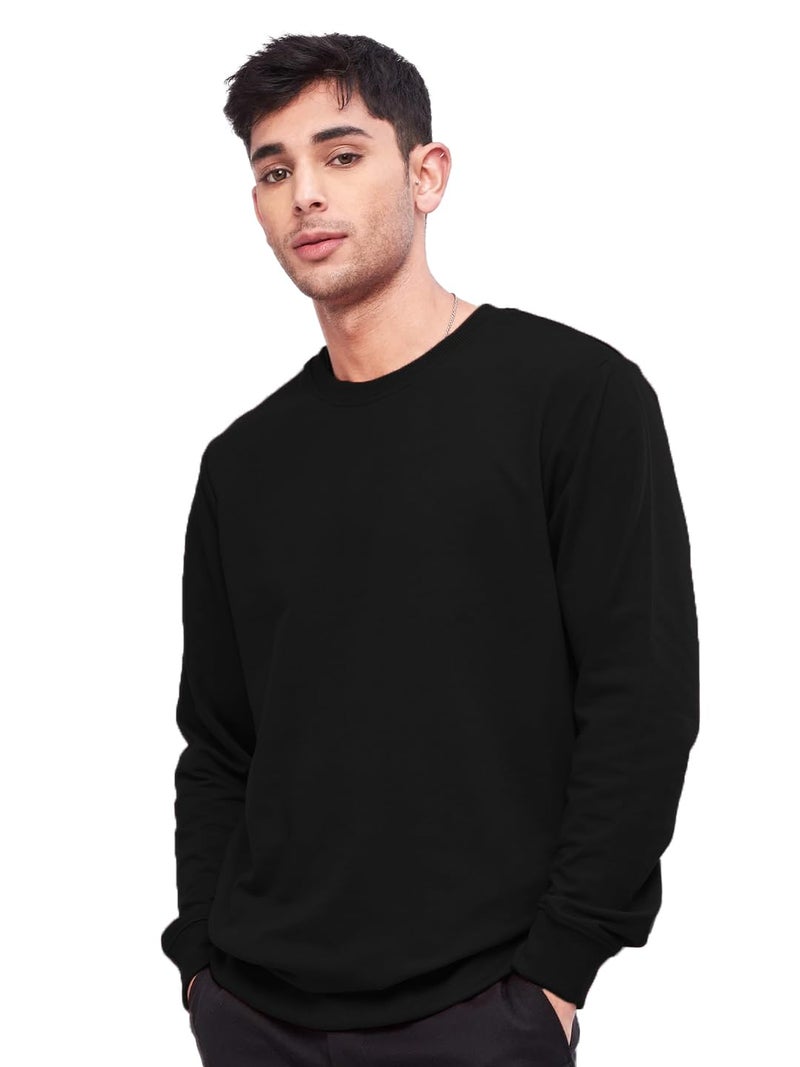 LEOTUDE Men's Regular Fit Loopknit Round Neck Full Sleeve Sweatshirt (SP-4IZMFC5PI6NI24CJ_Black_XL) - Image 1
