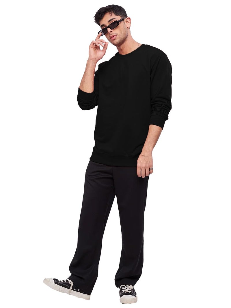 LEOTUDE Men's Regular Fit Loopknit Round Neck Full Sleeve Sweatshirt (SP-4IZMFC5PI6NI24CJ_Black_XL) - Image 3
