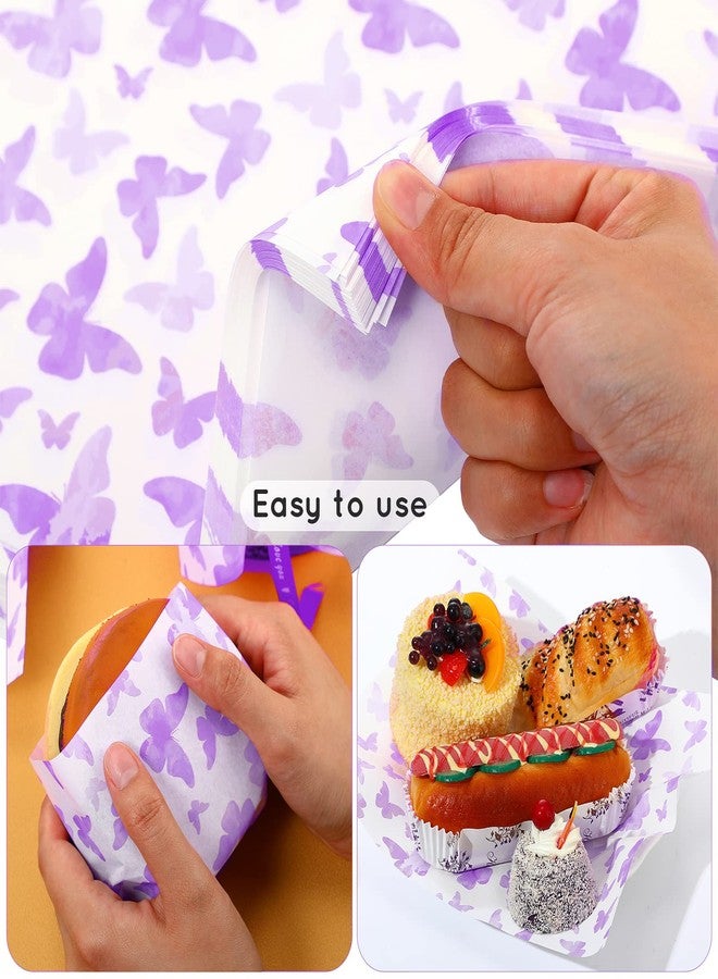 Epakh 150 Pcs Wax Paper Sheets 7.8 x 9.8 Inche for Food Butterfly Deli Baking Wrapping Wax Paper Sheets Greaseproof Picnic Wrap Tissue for Hamburger Basket Sandwich Holiday Birthday Party Dessert(Purple) - Image 5