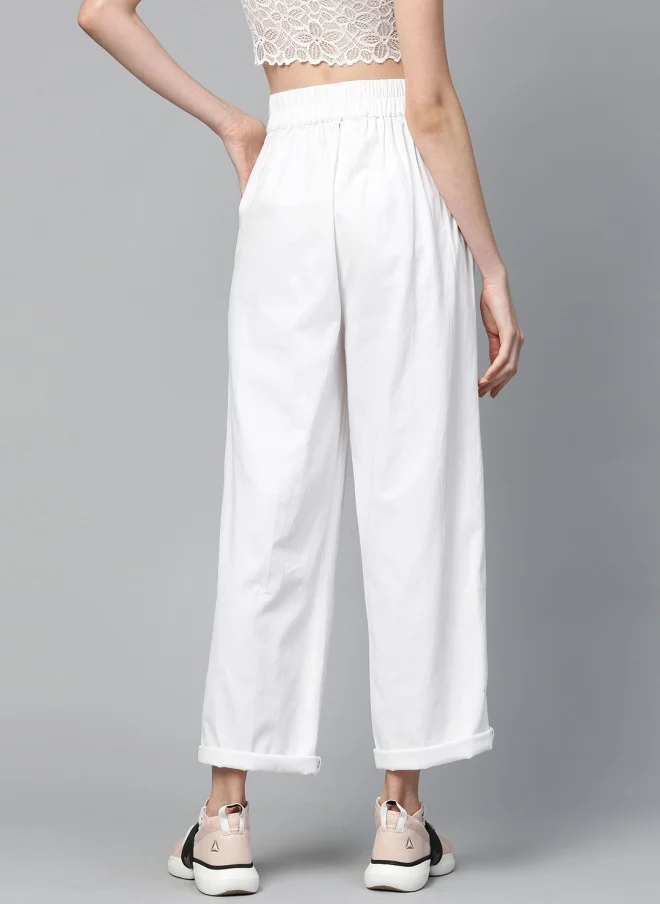 SASSAFRAS White Twill Parallel Trousers for Women