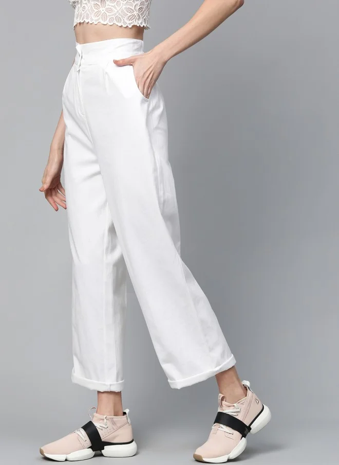 ساسافراس White Twill Parallel Trousers for Women