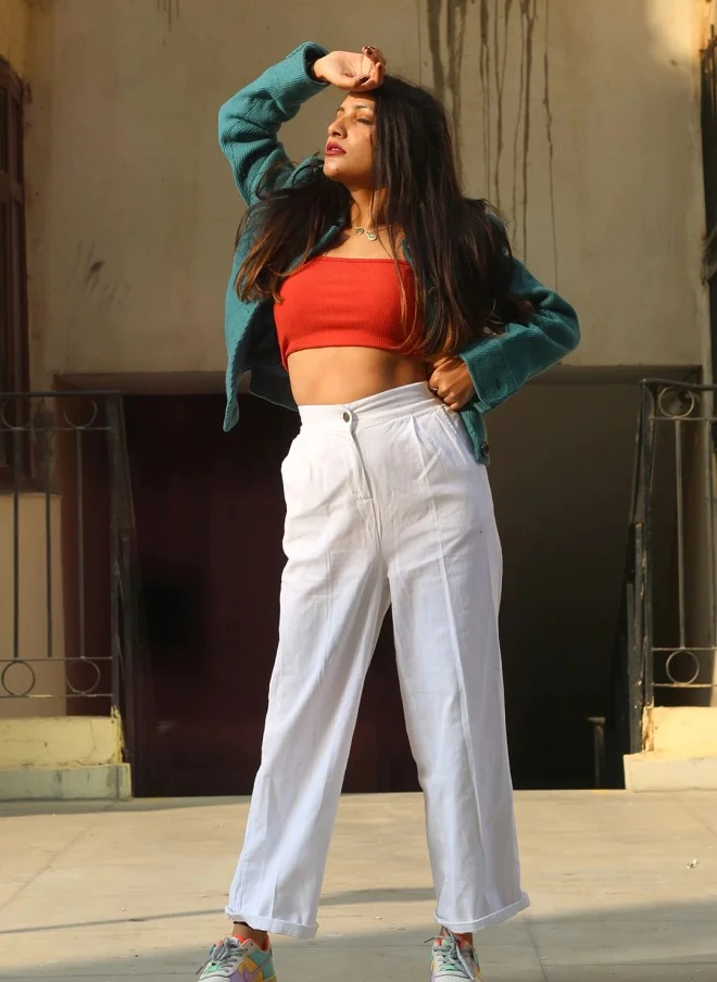 SASSAFRAS White Twill Parallel Trousers for Women