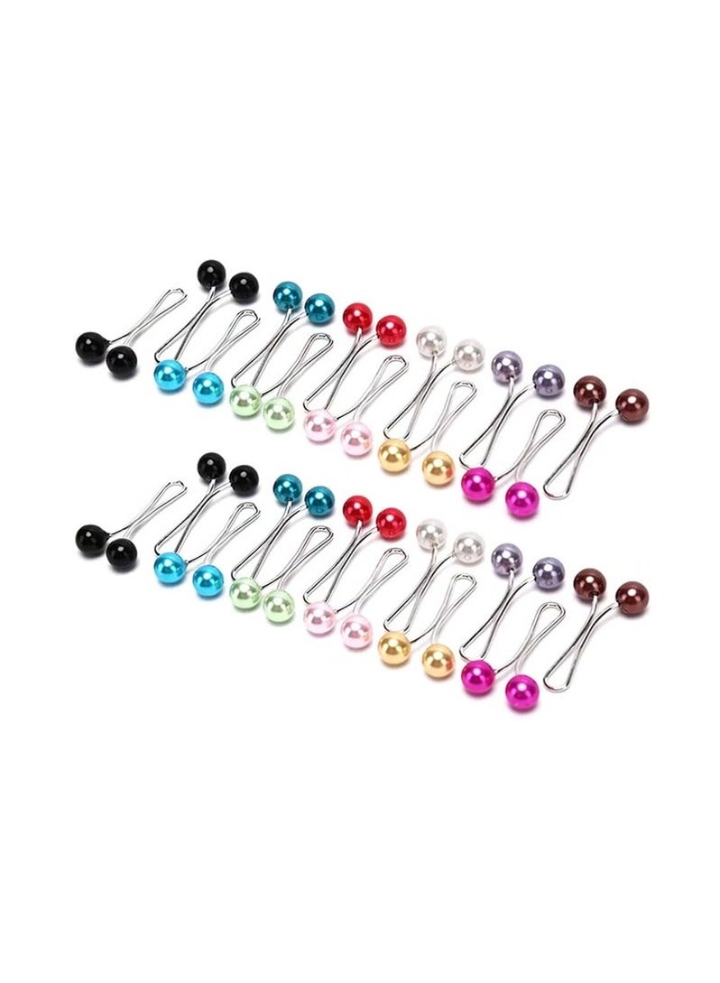 Sky Shine 12 Pcs Stainless Steel U Clips with Colored Faux Pearls | Hijab Pins, Brooch Clips, and Safety Pins for Muslim Women | Multicolor Scarf Accessories