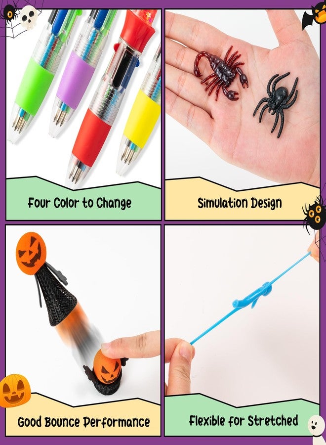 CY2SIDE Halloween Themed Party Favor - 12 Pack Halloween Glitter 4-in-1 Pumpkin Ballpoint Pen Jumping Popper Bouncy Bat Toy Figure StretchyMen Fidget Sticker and Organza Goodie Bag Filler Gift for Kid - Image 4