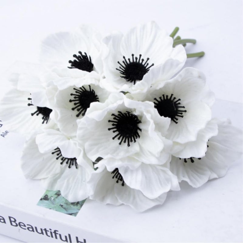 OUKEYI Artificial Flowers False Poppy Flowers,10 pcs Artificial Poppy Silk Fake Flowers,No Fade PU Fake Latex Flowers for Kitchen Table Centerpiece Wedding Holiday Bridal Bouquet Home Party Decor (white) - Image 4