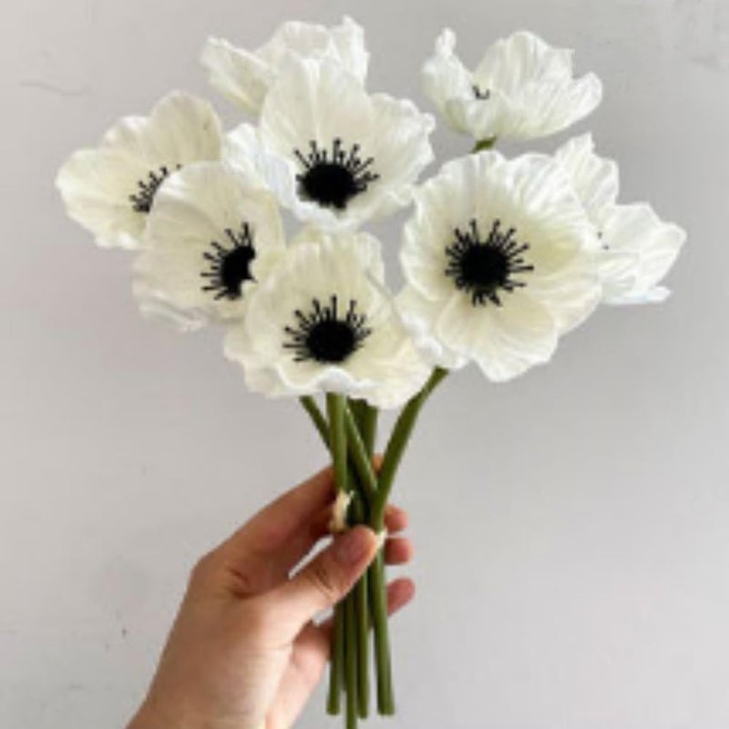 OUKEYI Artificial Flowers False Poppy Flowers,10 pcs Artificial Poppy Silk Fake Flowers,No Fade PU Fake Latex Flowers for Kitchen Table Centerpiece Wedding Holiday Bridal Bouquet Home Party Decor (white) - Image 1