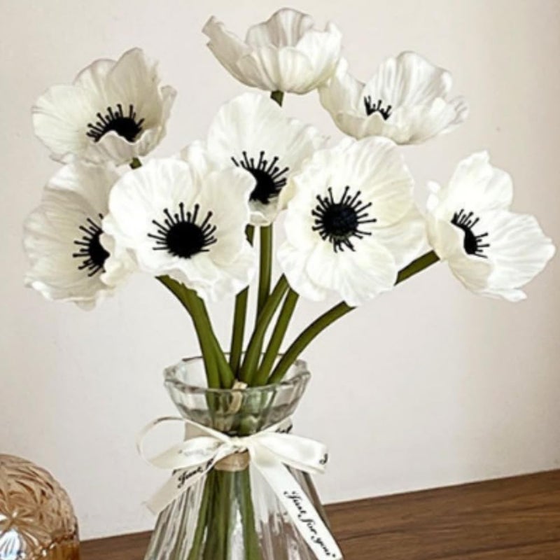 OUKEYI Artificial Flowers False Poppy Flowers,10 pcs Artificial Poppy Silk Fake Flowers,No Fade PU Fake Latex Flowers for Kitchen Table Centerpiece Wedding Holiday Bridal Bouquet Home Party Decor (white) - Image 5