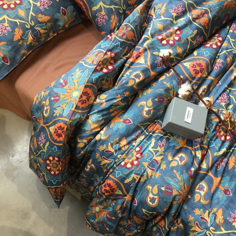 Eikei Home Damask Medallion Luxury Duvet Quilt Cover Boho Paisley Print Bedding Set 400 Thread Count Egyptian Cotton Sateen Vibrant Bohemian Pattern Spanish Tile Queen