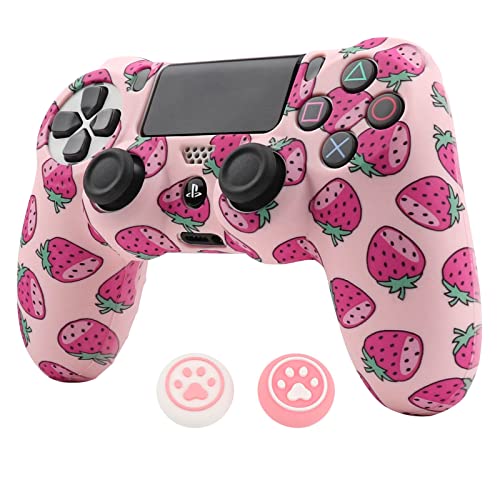 RALAN Pink Controller Skins for PS4,Fruit Silicone Controller Cover Skin Protector Compatible /PS4 Slim/PS4 Pro Controller with 2 Cute Thumb Grips Caps… - Image 1