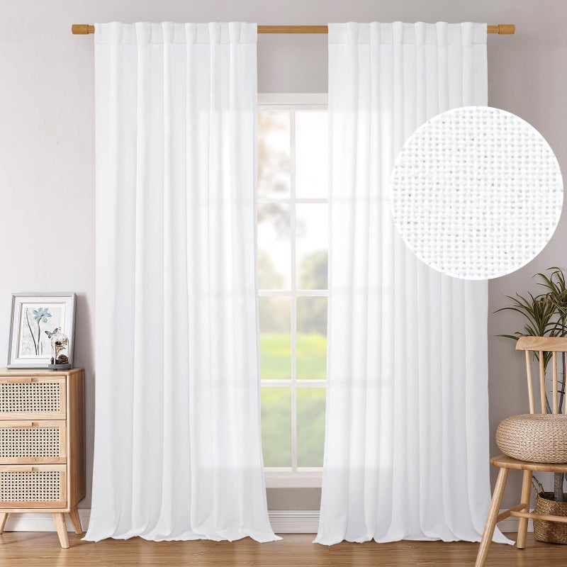 BGment White Linen Curtains 90 Inch Length 2 Panels Rod Pocket Light Filtering Window Drapes for Living Room Bedroom Dining Room Privacy Decorative Back Tab  52 Inch Wide Each Panel - Image 1