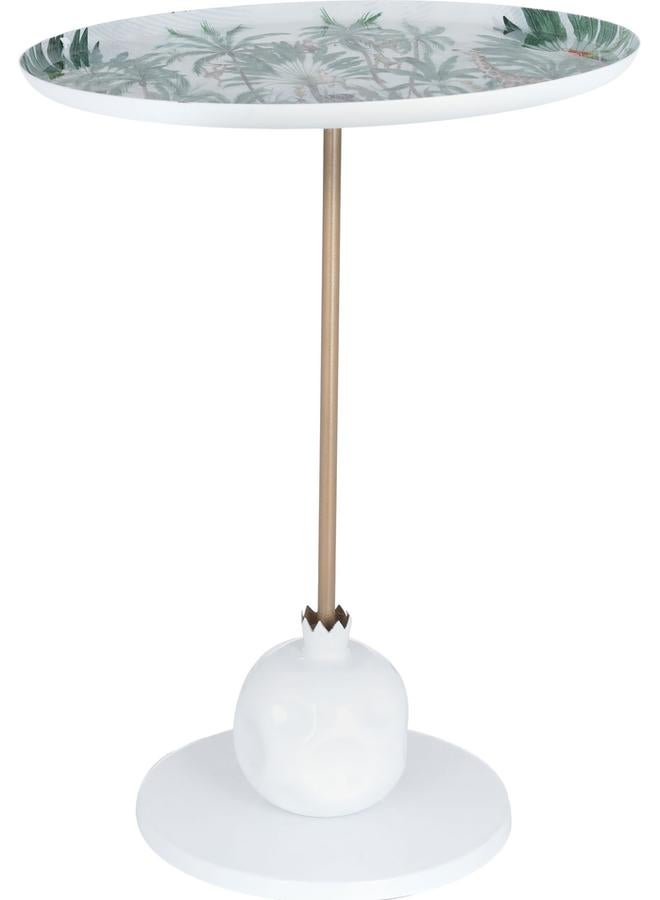 السيف  طاولة تقديم من الفولاذ مقاس 33 × 33 × 45 سم، قاعدة خشبية خضراء دائرية بقاعدة رمان بيضاء