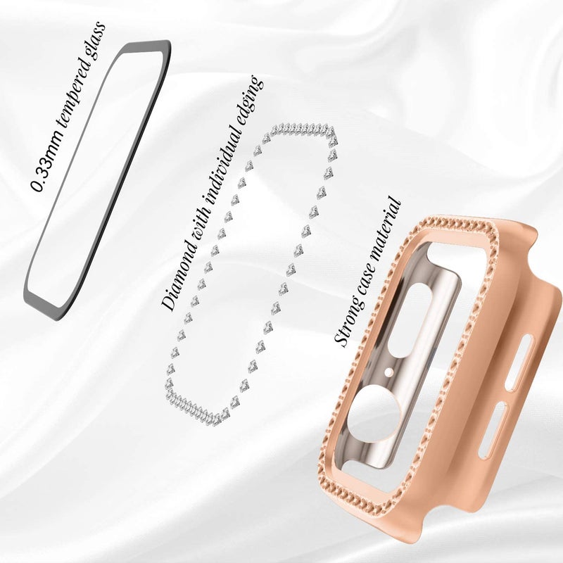 FOLX FSG2030 Shocked Proof Flexible Silicone TPU Watch Case Cover with Screen Protector Temper Compatible with Apple Watch Series 6 | SE | Series 5 | Series 4 ([ 41MM Hard Diamond CASE ], Rose Gold) - Image 2