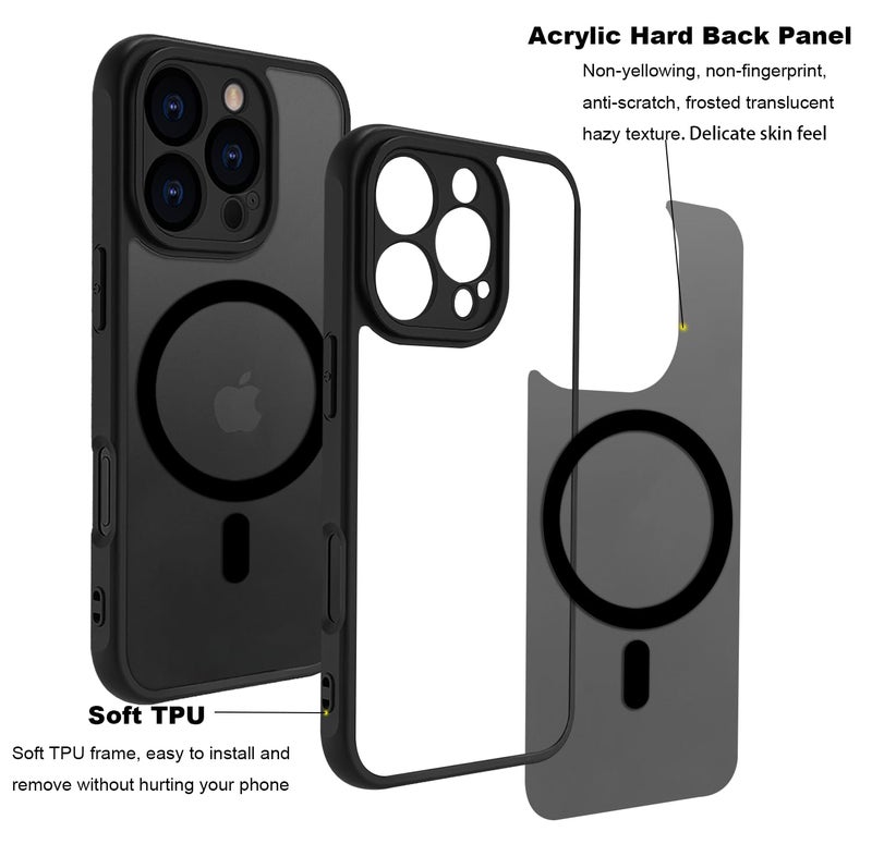 USTIYA Magnetic Case for iPhone 16 Pro MAX (6.9-inch, 2025) – Matte Acrylic Heavy-Duty Case with Camera Protection, Cover, and Strap Loop, Black (FGCX) - Image 3