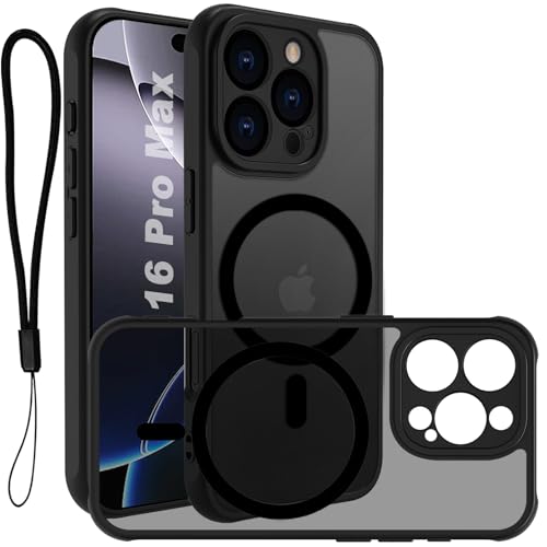 USTIYA Magnetic Case for iPhone 16 Pro MAX (6.9-inch, 2025) – Matte Acrylic Heavy-Duty Case with Camera Protection, Cover, and Strap Loop, Black (FGCX) - Image 1