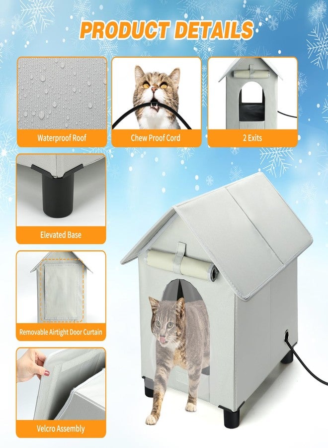 Rypet Heated Cat Houses in Winter Waterproof, Elevated Heated Outdoor Cat House Insulated Outside Feral Cat House Shelter with Escape Door for Cats or Small Dogs (Grey, Small (13.4"x16.9"x18.1")) - Image 4