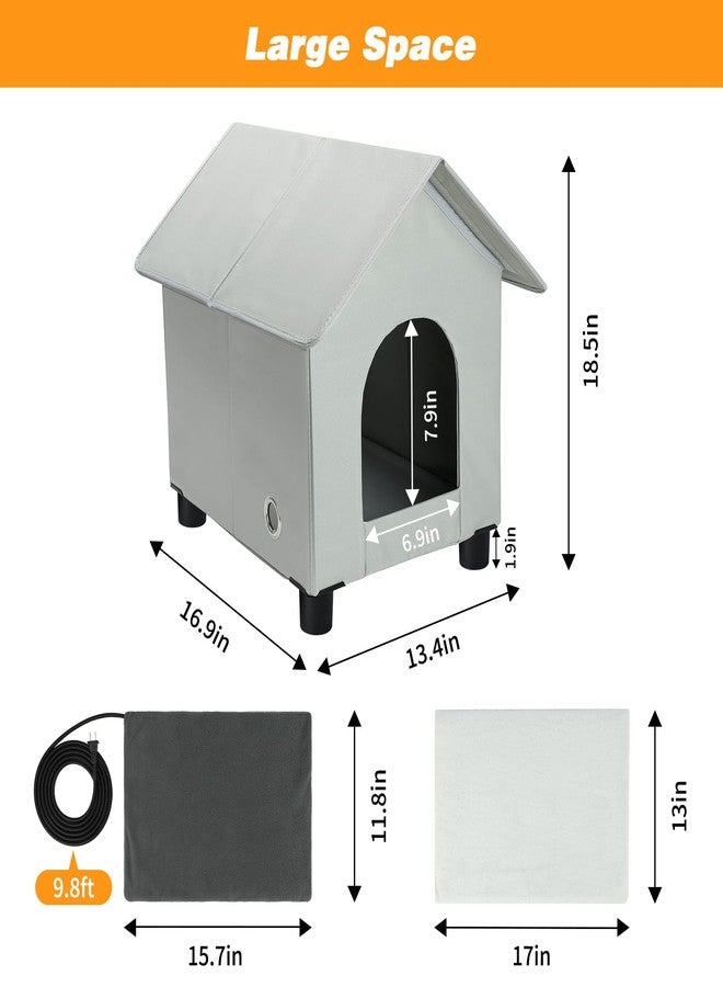 Rypet Heated Cat Houses in Winter Waterproof, Elevated Heated Outdoor Cat House Insulated Outside Feral Cat House Shelter with Escape Door for Cats or Small Dogs (Grey, Small (13.4"x16.9"x18.1")) - Image 2