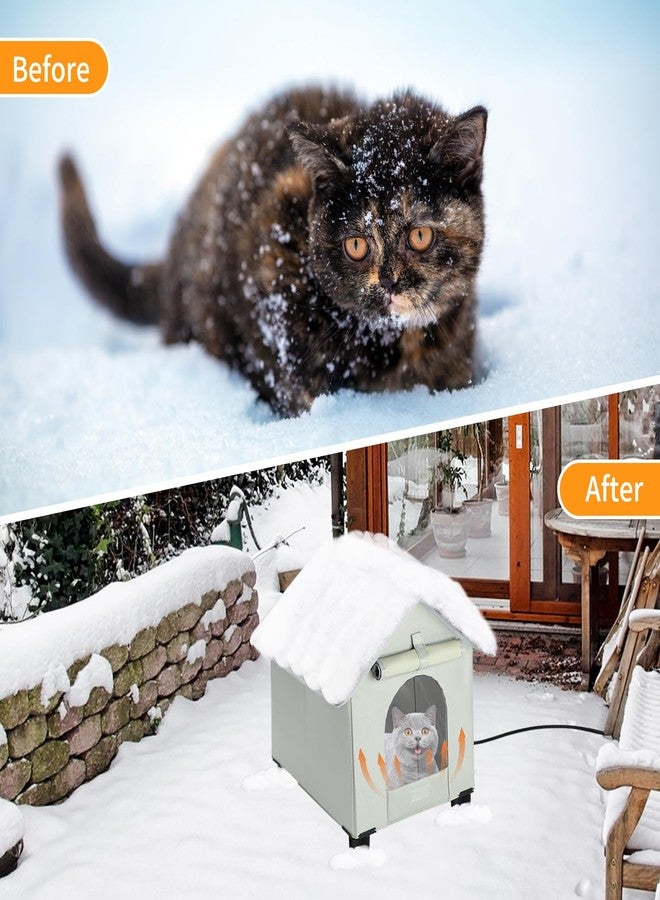 Rypet Heated Cat Houses in Winter Waterproof, Elevated Heated Outdoor Cat House Insulated Outside Feral Cat House Shelter with Escape Door for Cats or Small Dogs (Grey, Small (13.4"x16.9"x18.1")) - Image 3