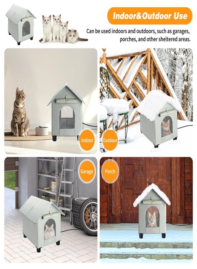 Rypet Heated Cat Houses in Winter Waterproof, Elevated Heated Outdoor Cat House Insulated Outside Feral Cat House Shelter with Escape Door for Cats or Small Dogs (Grey, Small (13.4"x16.9"x18.1")) - Image 5