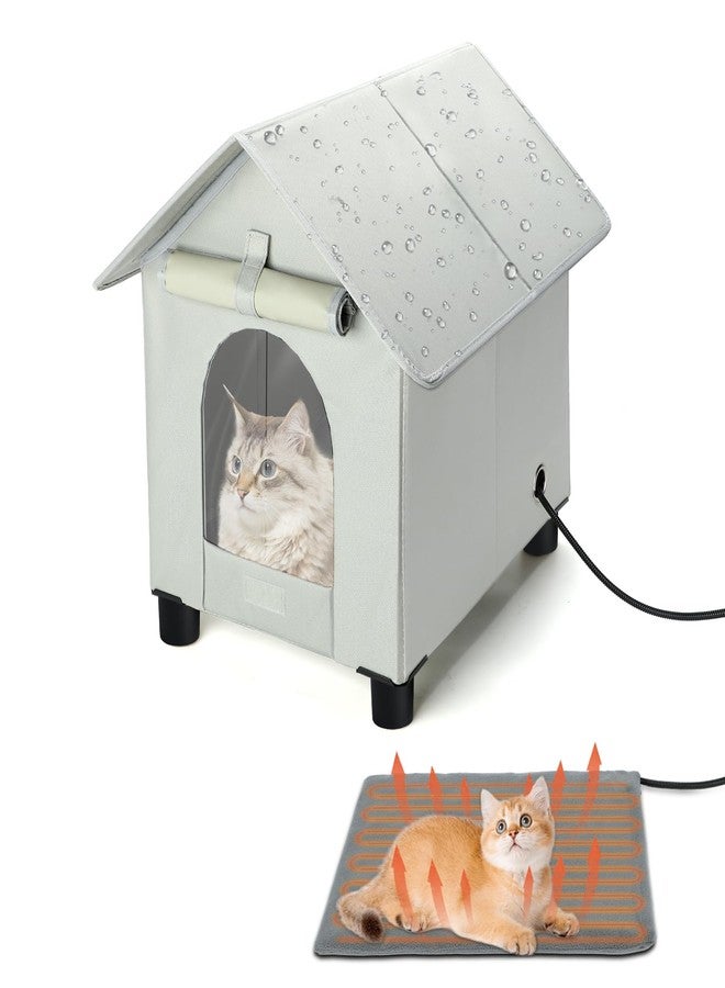 Rypet Heated Cat Houses in Winter Waterproof, Elevated Heated Outdoor Cat House Insulated Outside Feral Cat House Shelter with Escape Door for Cats or Small Dogs (Grey, Small (13.4"x16.9"x18.1")) - Image 1