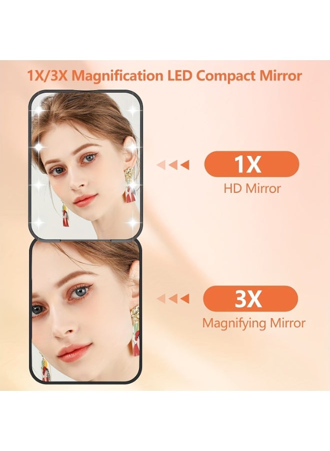 مرآة مكياج جيب LED، مرآة مكياج LED صغيرة مدمجة للسفر، مكبرة 1X/2X، مرآة مدمجة مزدوجة الجوانب مزودة بإضاءة، محمولة، مرآة محفظة، قابلة للطي، محمولة باليد، مرآة مدمجة صغيرة مضاءة - Image 3