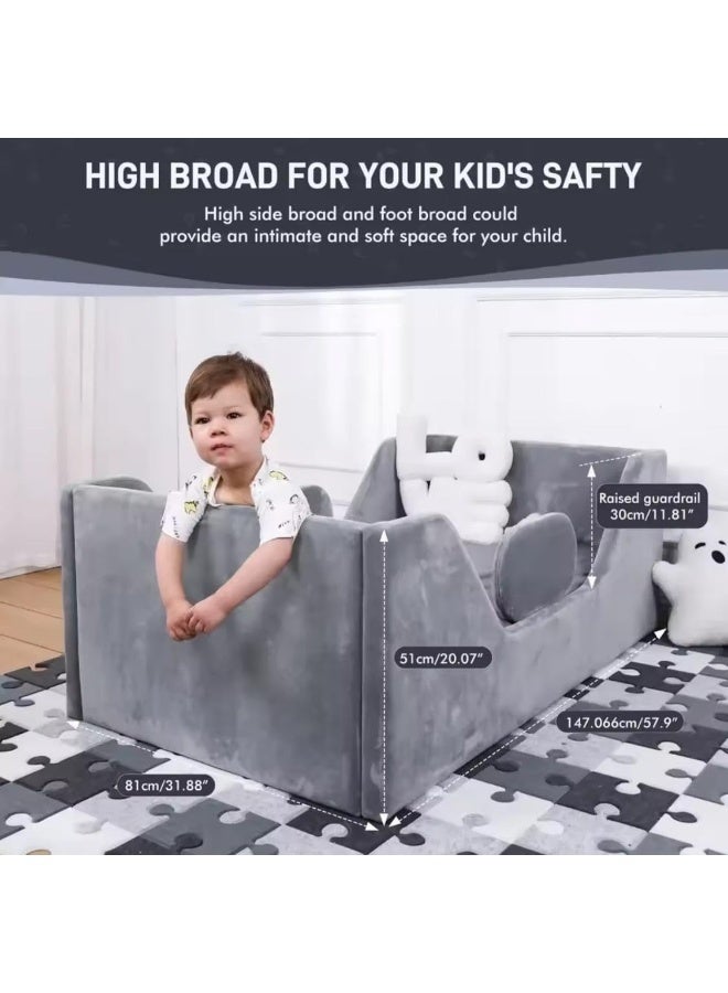 Velvet Upholstered Toddler Floor Bed - Image 5