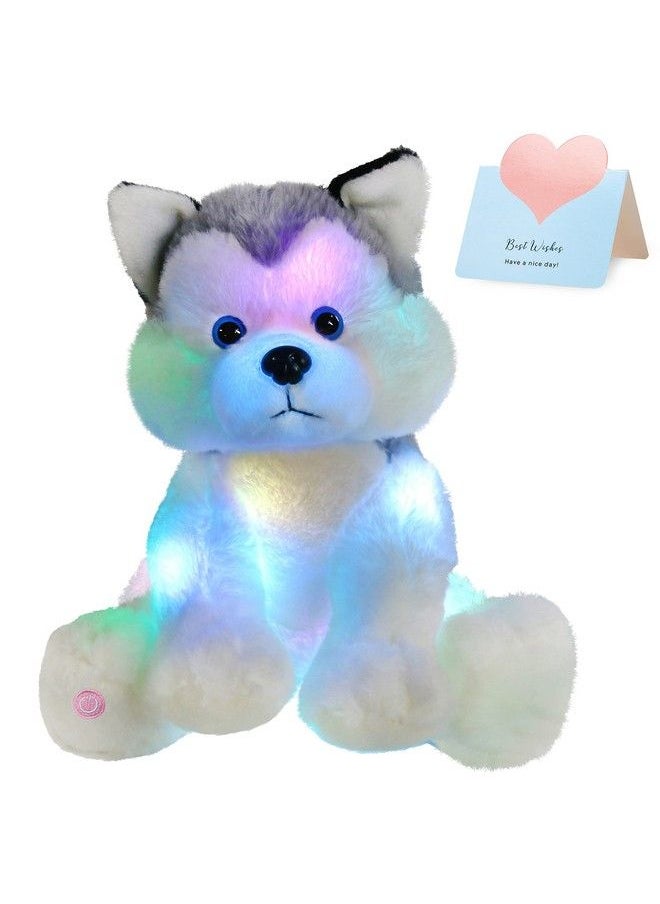 Houwsbaby - Light Up Husky Stuffed Animal Dog Floppy Led Plush Toy Puppy Night Lights Glow Pillow Birthday Gifts For Kids Toddler Girls, Gray, 11 - Image 1